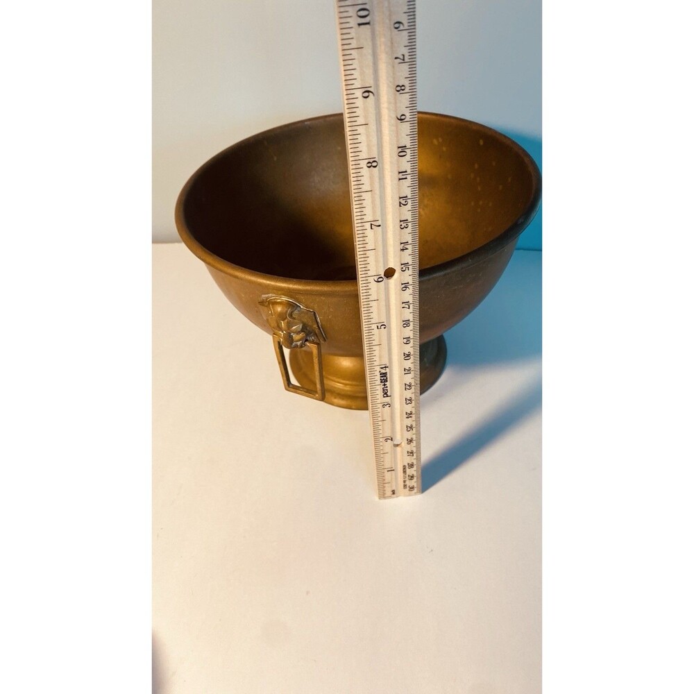Vintage Brass Jardiniere Planter W/ Lions Head Pulls Pedstal Base - Picture 6 of 13